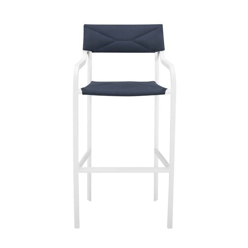 Home Square Aluminum Outdoor Bar Stool in White and Navy - Set of 3