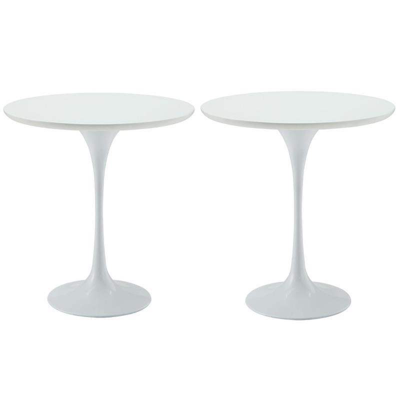 Home Square Round End Table in White Finish - Set of 2