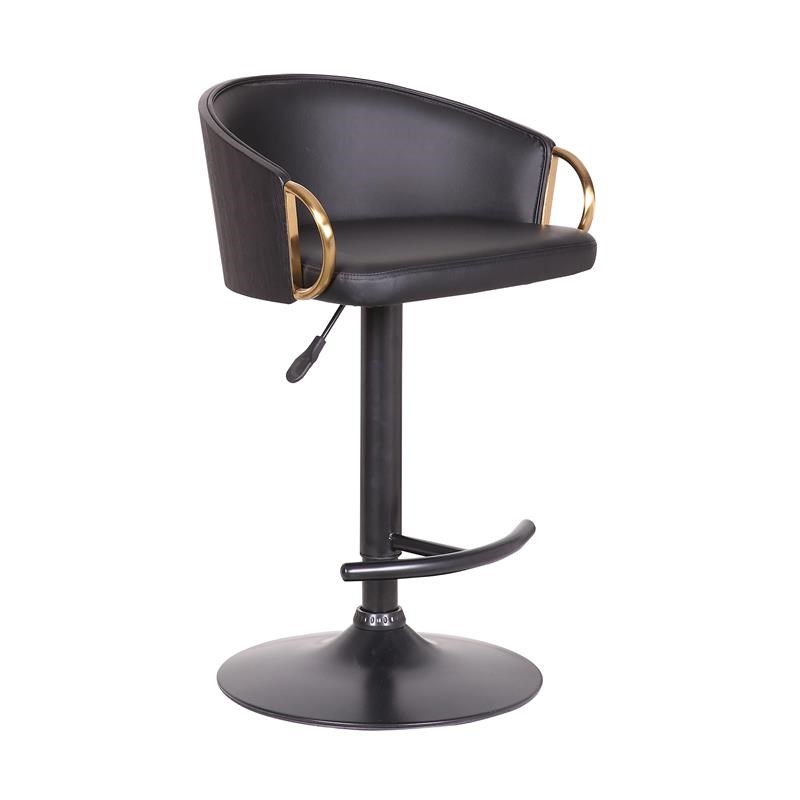 Home Square Faux Leather Barstool in Black with Gold Accents - Set of 3