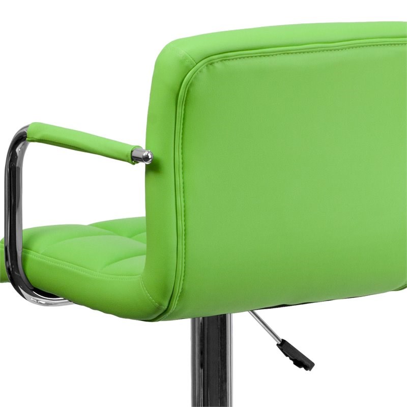 Home Square Quilted Adjustable Bar Stool with Arms in Green - Set of 2