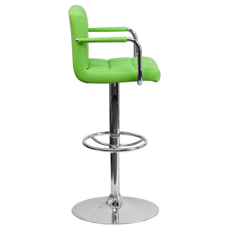 Home Square Quilted Adjustable Bar Stool with Arms in Green - Set of 2