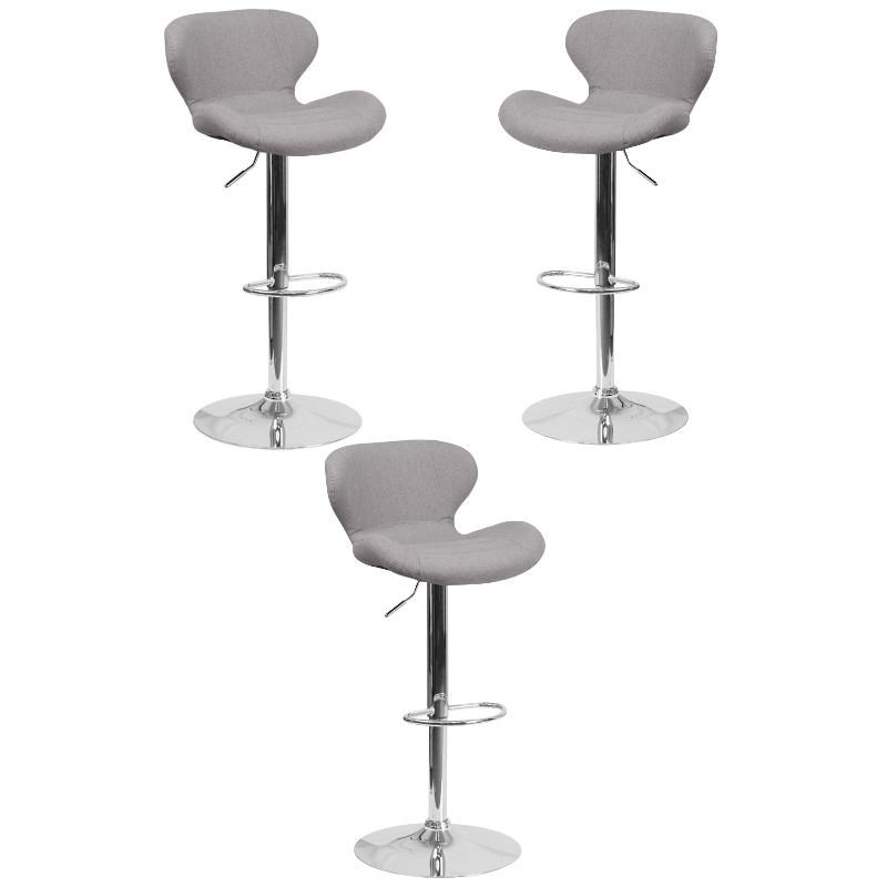 Home Square Charcoal Fabric Adjustable Bar Stool in Gray Finish - Set of 3