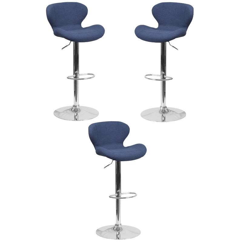 Home Square Charcoal Fabric Adjustable Bar Stool in Blue Finish - Set of 3