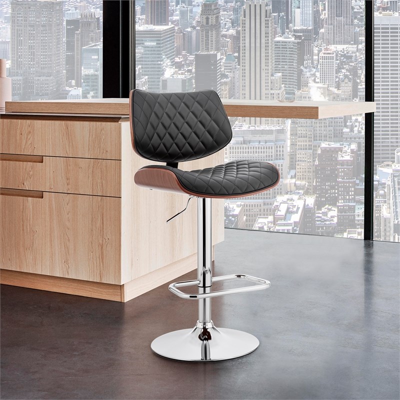Home Square Black Faux Leather and Chrome Finish Bar Stool - Set of 3