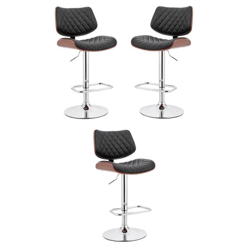 Home Square Black Faux Leather and Chrome Finish Bar Stool - Set of 3