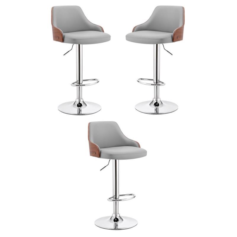 Home Square Gray Faux Leather & Chrome Finish Bar Stool - Set of 3