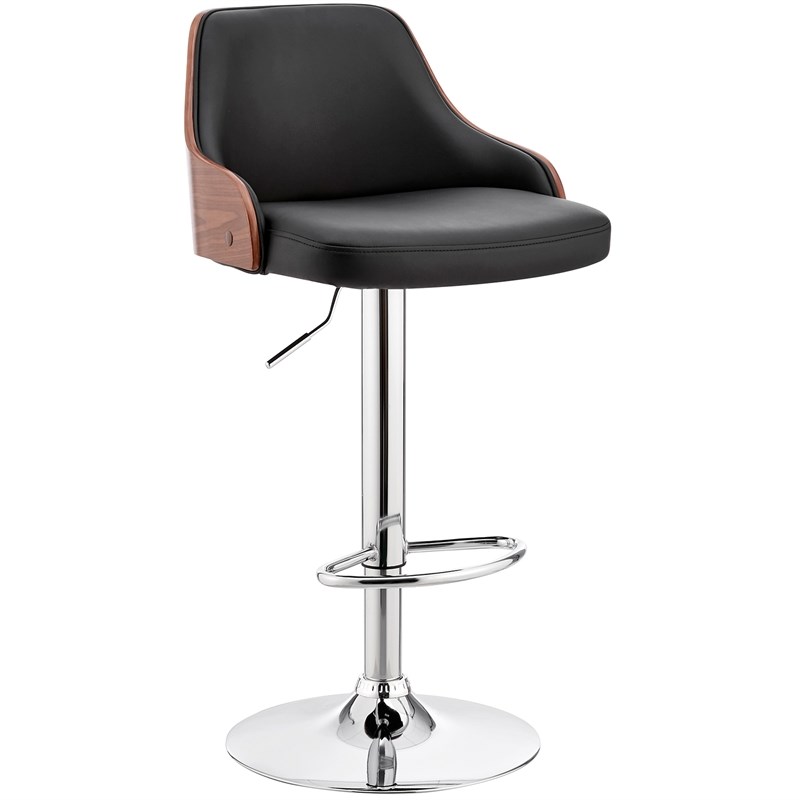 Home Square Adjustable Black Faux Leather and Chrome Finish Bar Stool - Set of 3