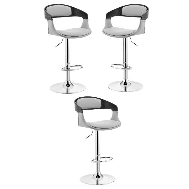 Home Square Wood Barstool with Chrome Base in Gray Faux Leather - Set of 3