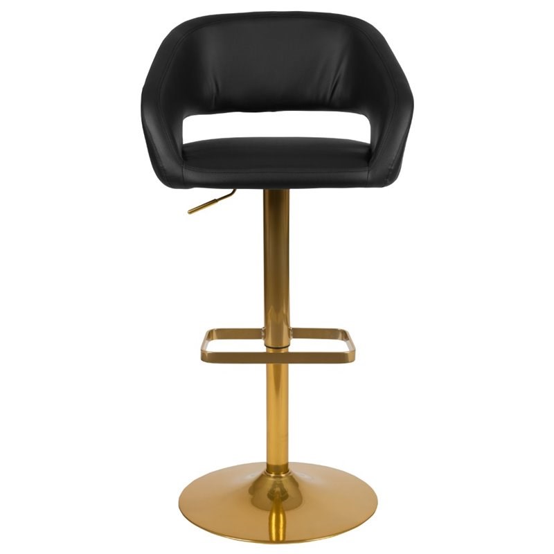 Home Square Faux Leather Adjustable Bar Stool in Black and Gold - Set of 3