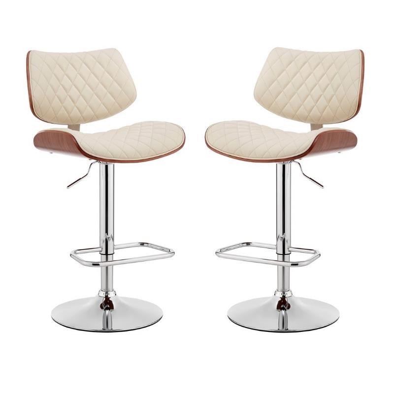 Home Square Adjustable Cream Faux Leather and Chrome Finish Bar Stool - Set of 2