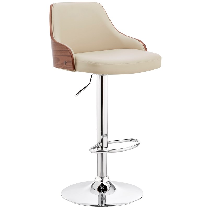 Home Square Adjustable Chrome Bar Stool in Cream Faux Leather - Set of 2