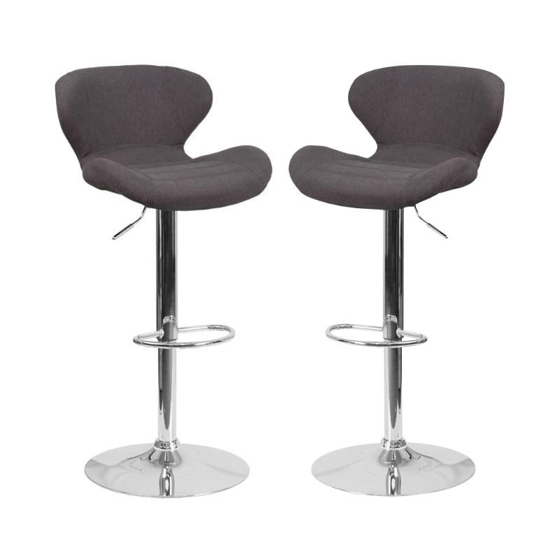 Home Square Charcoal Fabric Adjustable Bar Stool in Black Finish - Set of 2