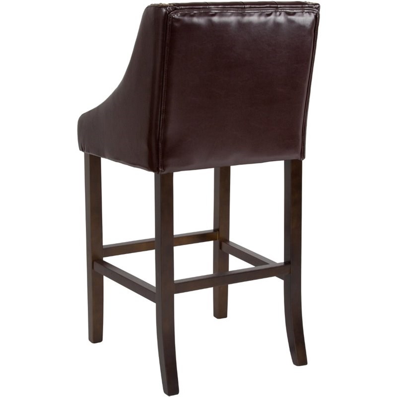 Home Square 30" Leather Tufted Bar Stool in Brown and Walnut Set of 2