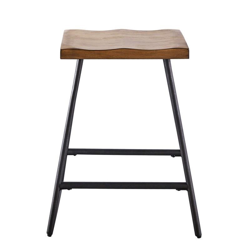 Home Square Wood and Metal Counter Stool in Brown/Black - Set of 2
