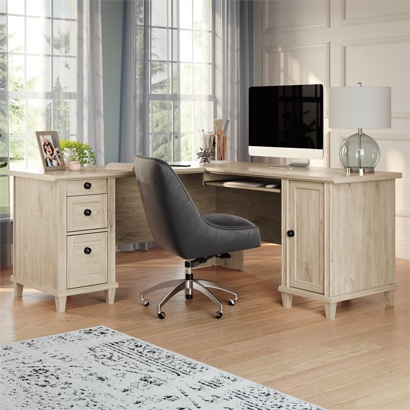 Home Square 3-Piece Set with L-Shaped Desk Library Base & Library Hutch