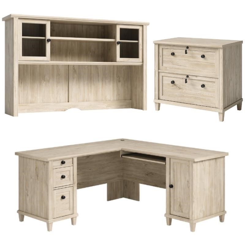 Home Square 3-Piece Set with L-Shaped Desk Hutch & Lateral File Cabinet