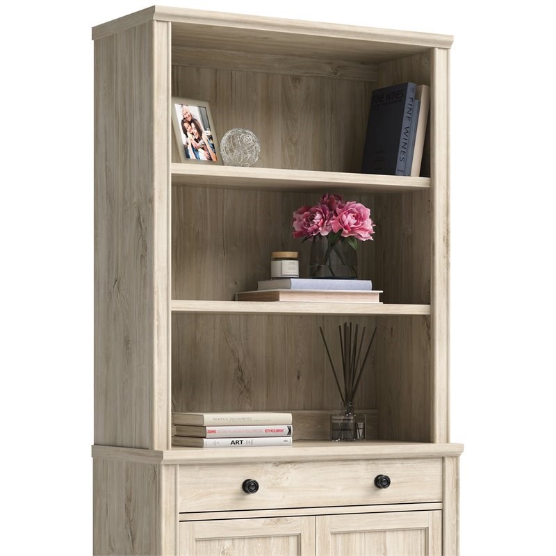 Home Square 4-Piece Set with L-Shaped Desk Hutch Library Base & Library Hutch
