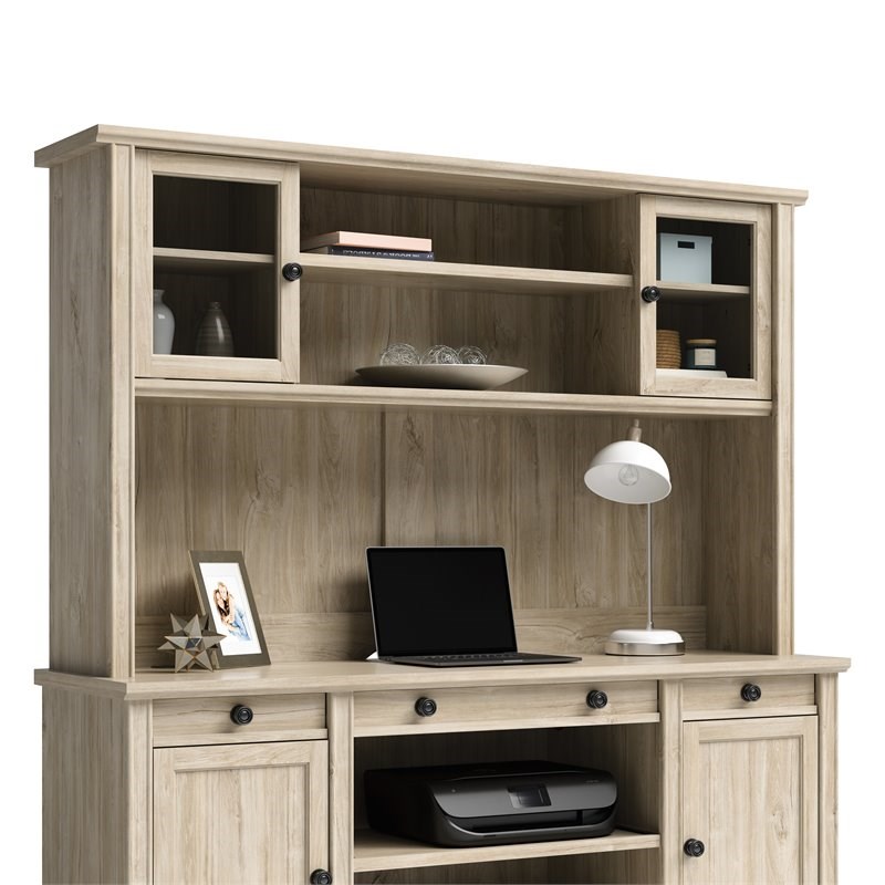 Home Square 4-Piece Set with Executive Desk Hutch Library Base & Library Hutch