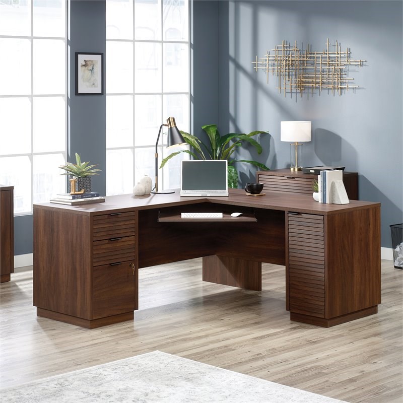 Home Square 4-Piece Set with L-Shaped Desk Hutch Lateral File & Library Hutch