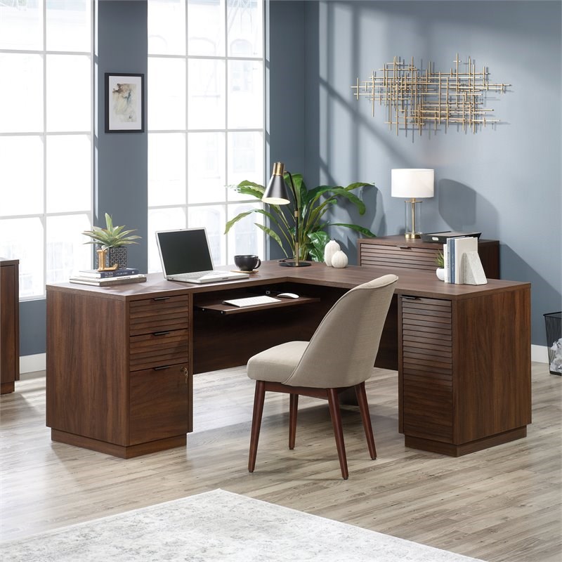 Home Square 4-Piece Set with L-Shaped Desk Hutch Lateral File & Library Hutch