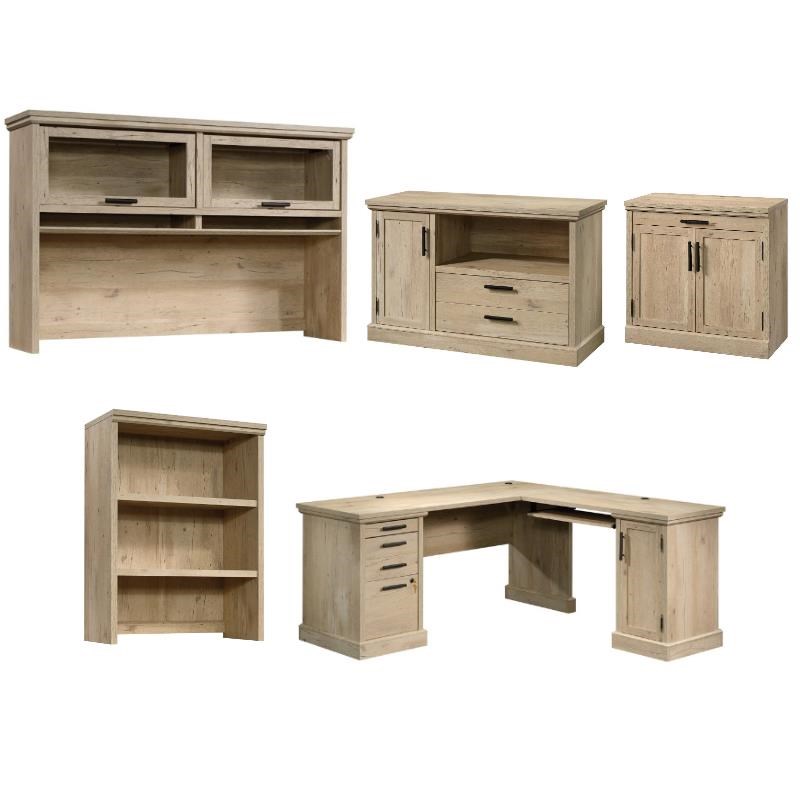 Home Square 5-Piece Set with Desk 2 Hutches Base Storage Stand & Filing Cabinet