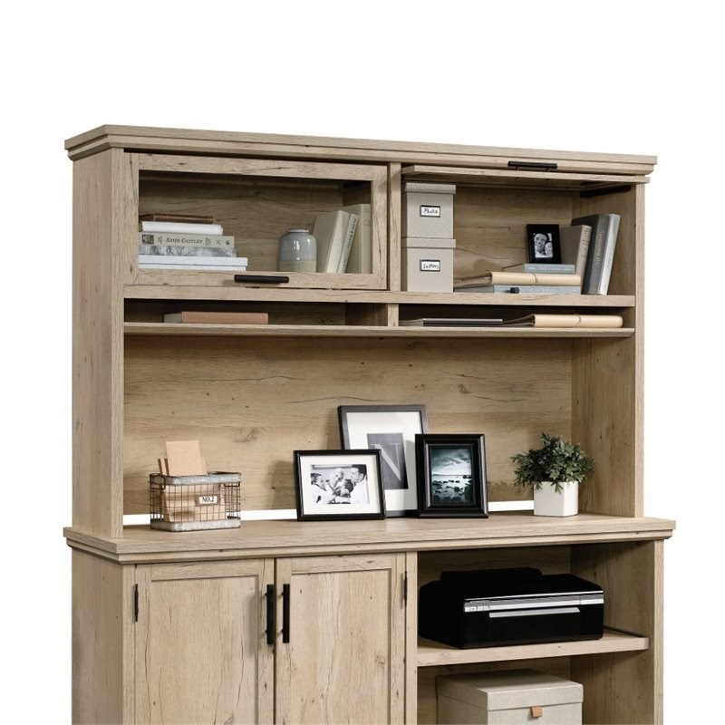 Home Square 4-Piece Set with Desk Large Hutch Library Hutch & Lateral File