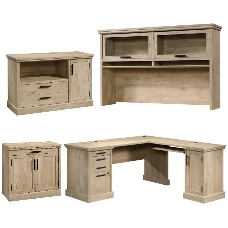 Home Square 4-Piece Set with Desk Large Hutch Storage Stand & Filing Cabinet