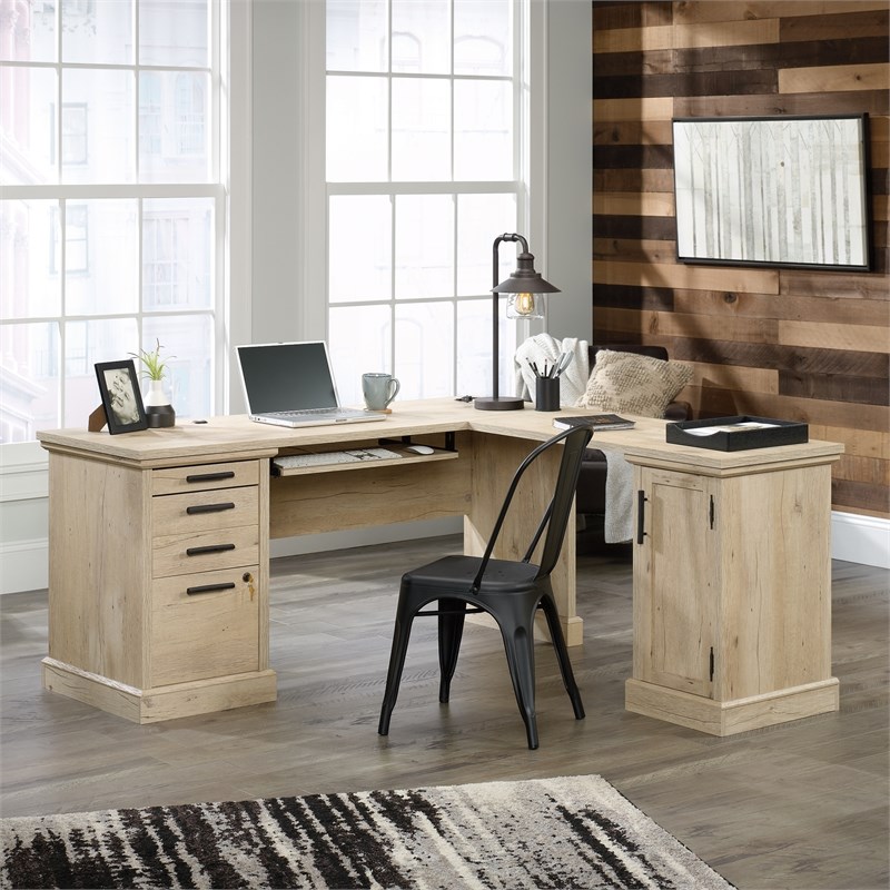 Home Square 2-Piece Set with L-Shaped Desk & Large Hutch in Prime Oak