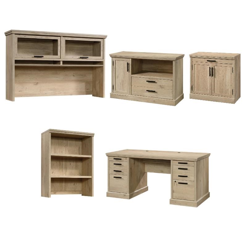 Home Square 5-Piece Set with Executive Desk 2 Hutches Storage & Filing Cabinet
