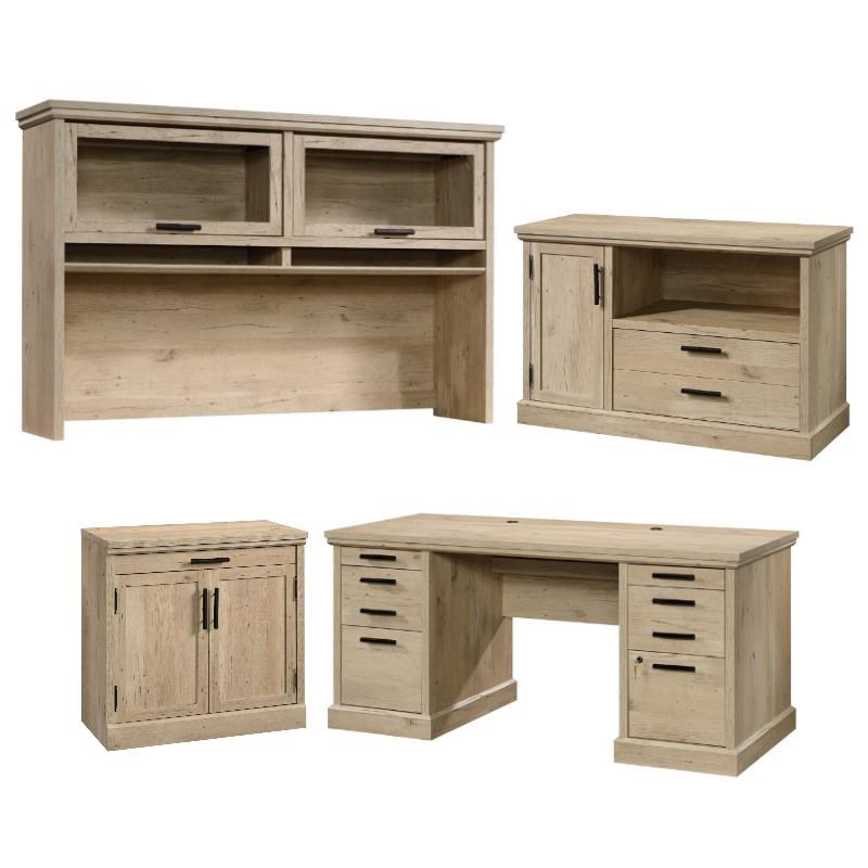 Home Square 4-Piece Set with Executive Desk Large Hutch Storage & Filing Cabinet