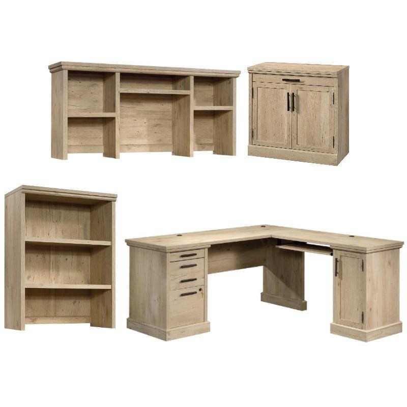 Home Square 4-Piece Set with L-Shaped Desk 2 Hutches & Base Storage Stand