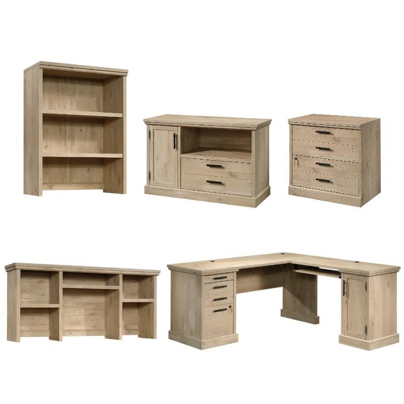 Home Square 5-Piece Set with L-Shaped Desk 2 Hutches & 2 Filing Cabinets