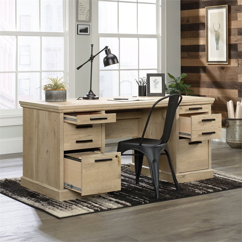 Home Square 5-Piece Set with Executive Desk 2 Hutches Filing Cabinet & Storage