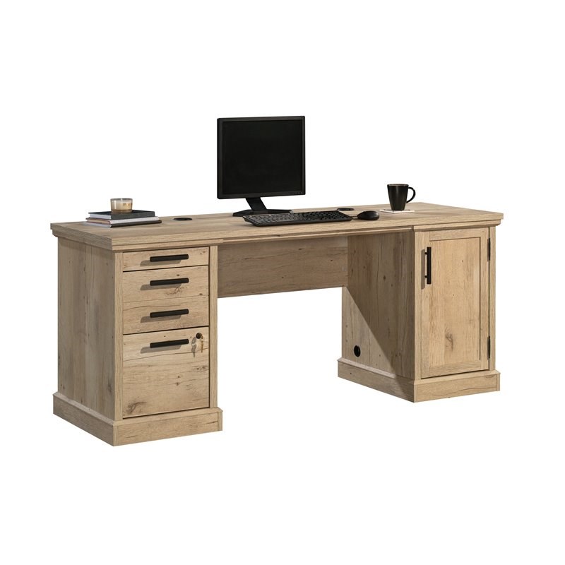 Home Square 2-Piece Set with Hutch & Knee Space Credenza Desk in Prime Oak