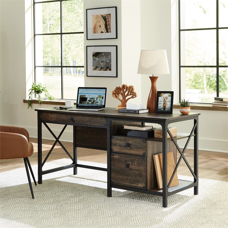 Home Square 3-Piece Set with Computer Desk Library Base & Library Hutch