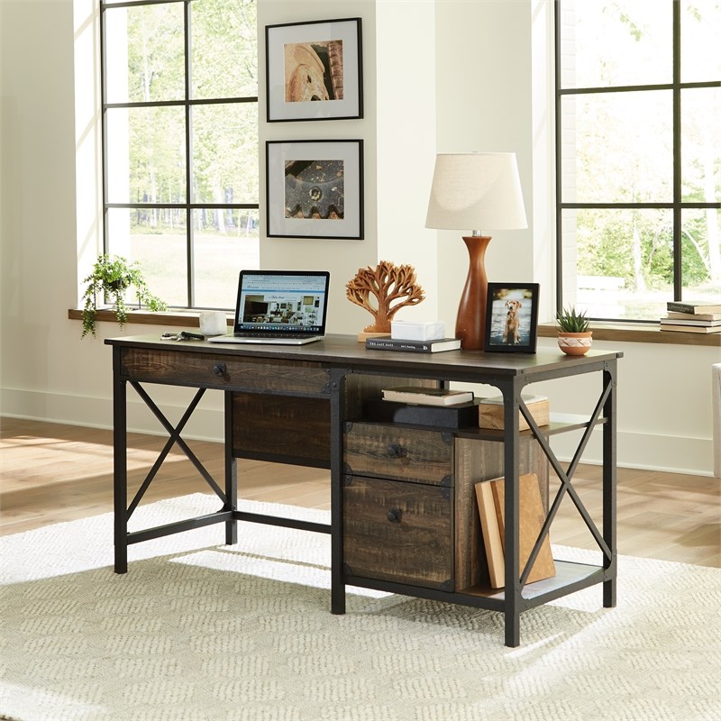 Home Square 3-Piece Set with Computer Desk Library Base & Library Hutch