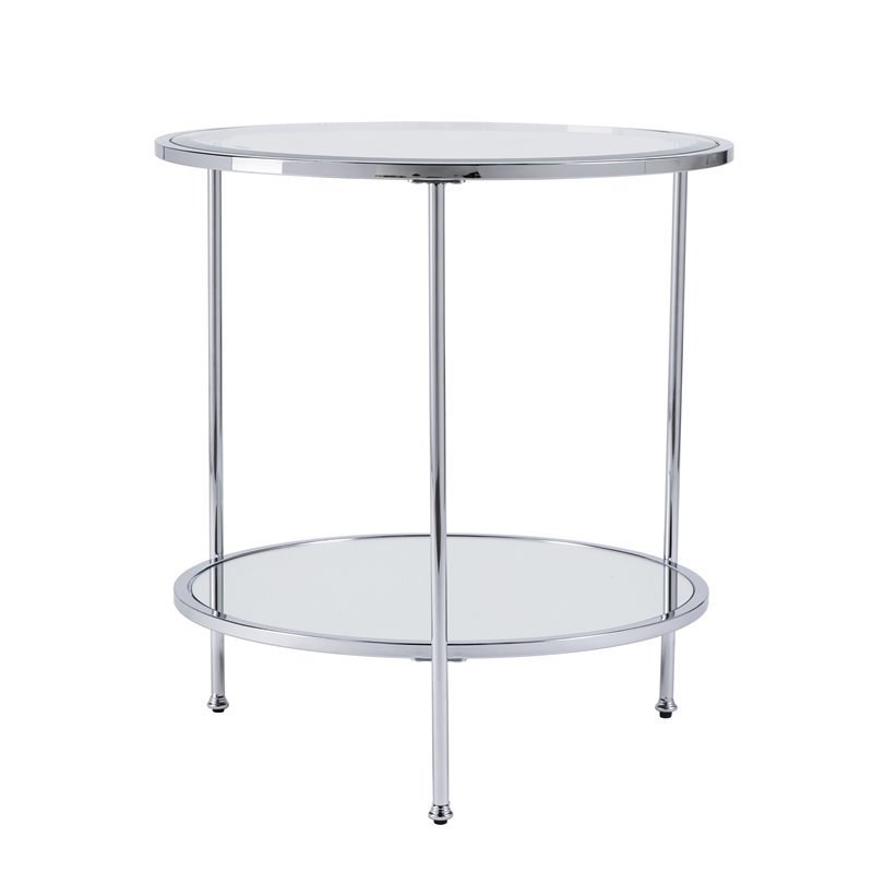 Home Square Round Glass Top End Table in Chrome - Set of 2