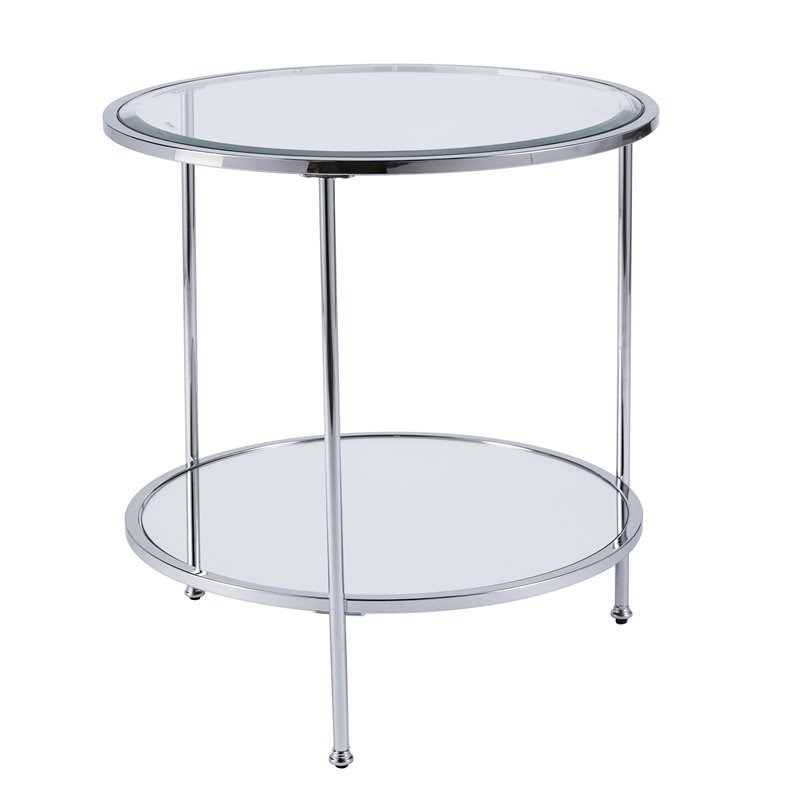 Home Square Round Glass Top End Table in Chrome - Set of 2