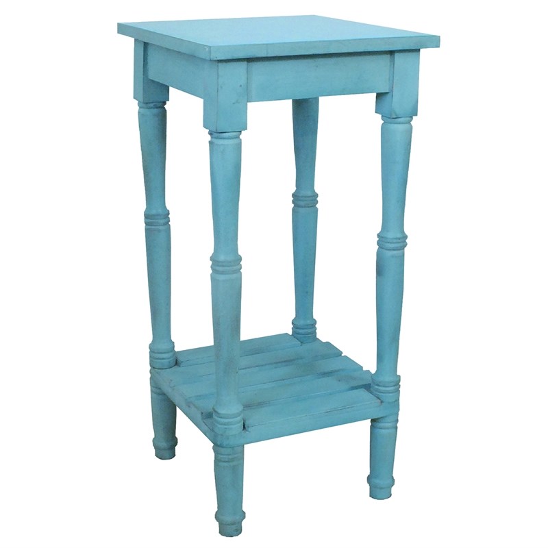Home Square 29 Inch Foldable Mango Wood Side Table in Antique Blue - Set of 2