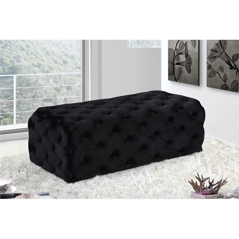 Home Square 2-Piece Set with Velvet Wing Back Twin Bed and Ottoman in Black