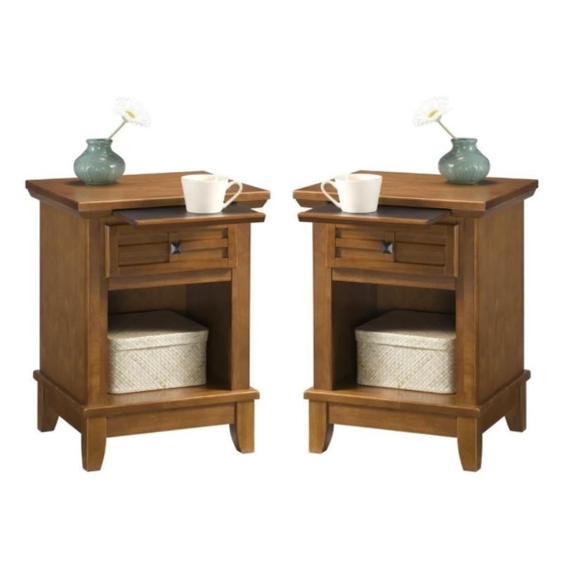 Home Square Arts & Crafts Wood Nightstand in Brown - Set of 2