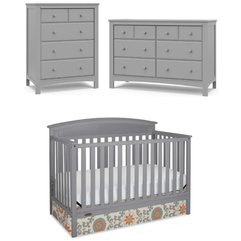 Home Square 3-Piece Set with 4-Drawer Chest & Dresser & 4-in-1 Convertible Crib
