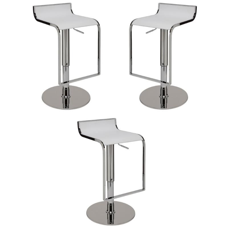 Home Square Alexander Adjustable Leather Bar Stool in White - Set of 3