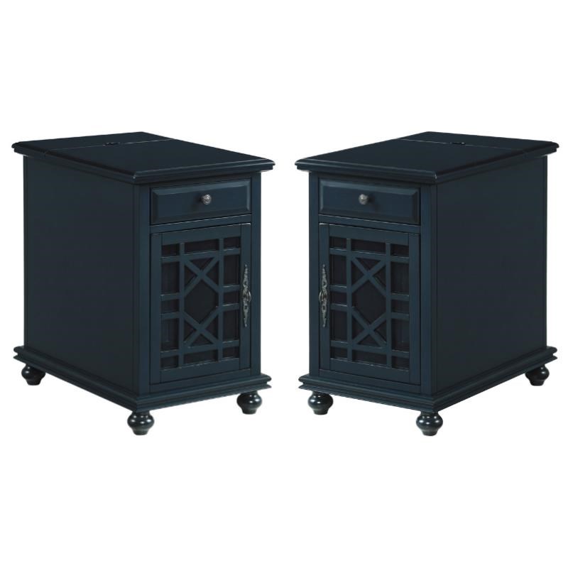 Home Square Elegant Chairside Table in Power Catalina Blue - Set of 2
