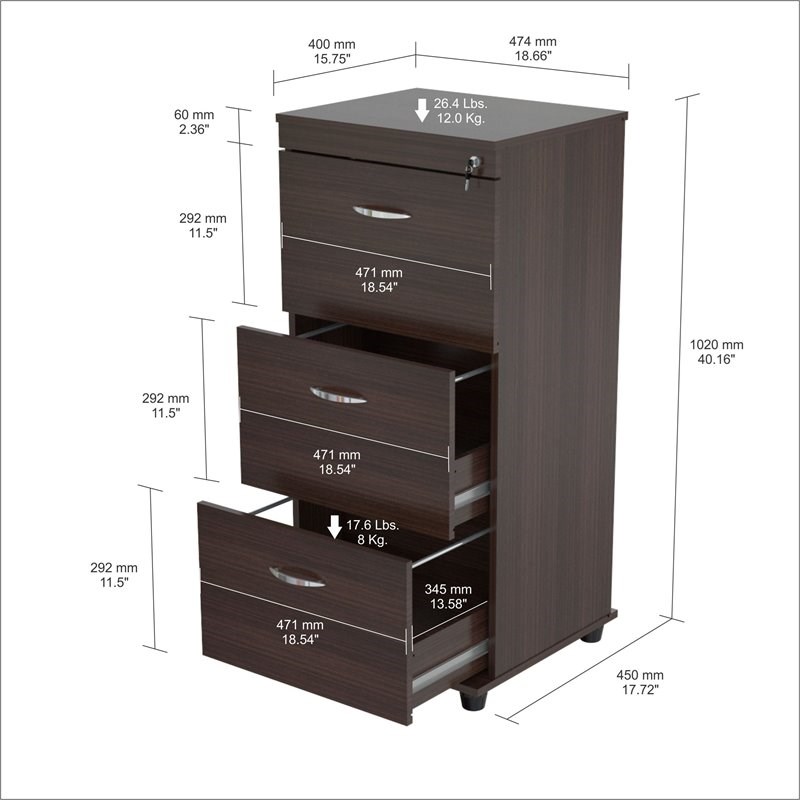 Home Square 2-Piece Set with Computer Desk & 3-Drawer File Cabinet