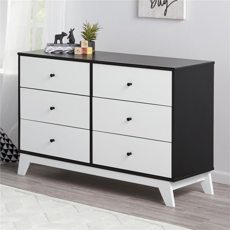 Home Square 2-Piece Set with Twin Loft Bed & 6 Drawer Dresser in Black & White