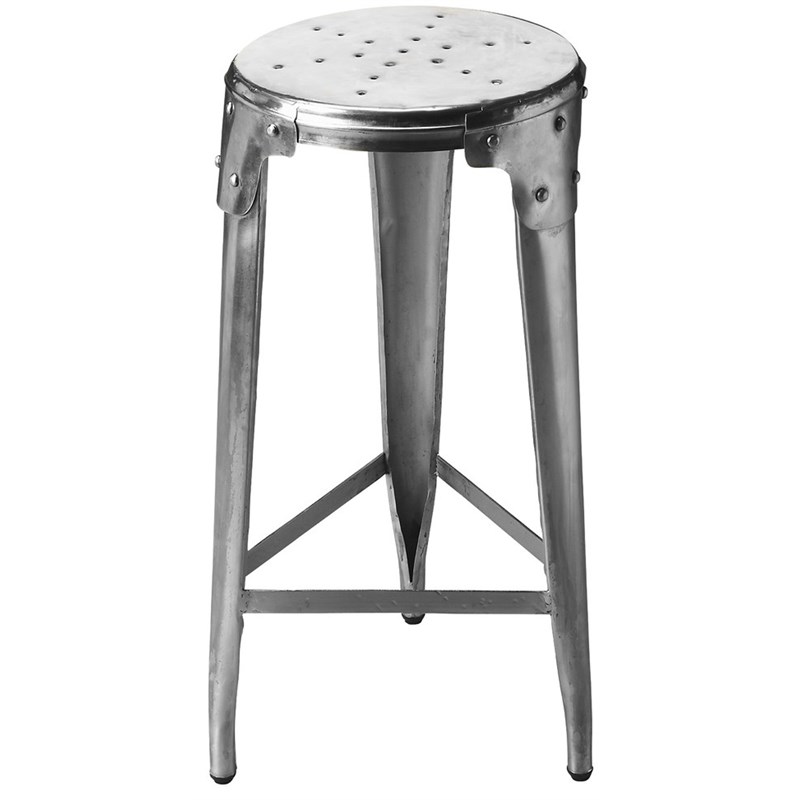Home Square Aluminum Backless Bar Stool in Silver Finish - Set of 2