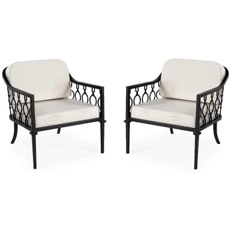 Home Square Iron Upholstered Outdoor Lounge Chair in Black - Set of 2