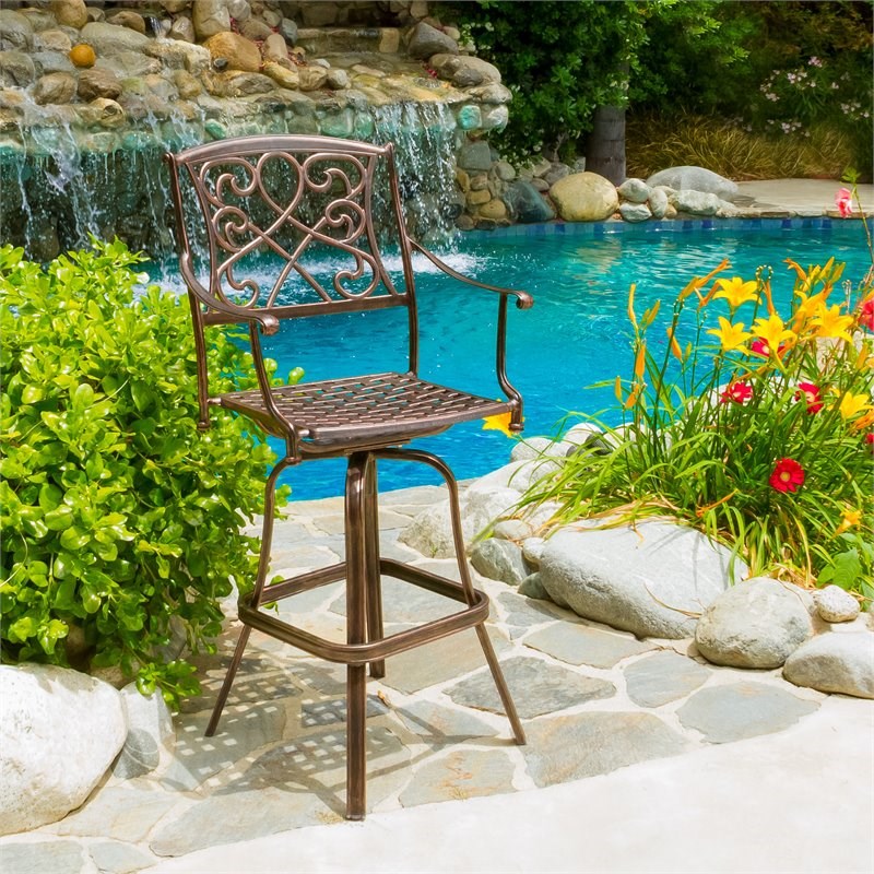 Home Square Cast Aluminum Barstool in Shiny Copper - Set of 2