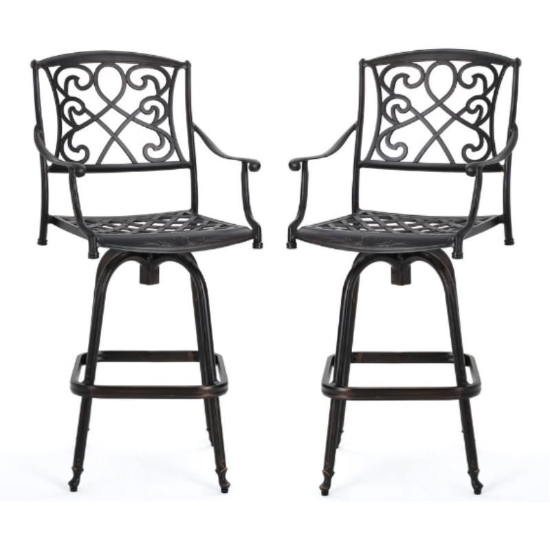 Home Square Cast Aluminum Barstool in Shiny Copper - Set of 2